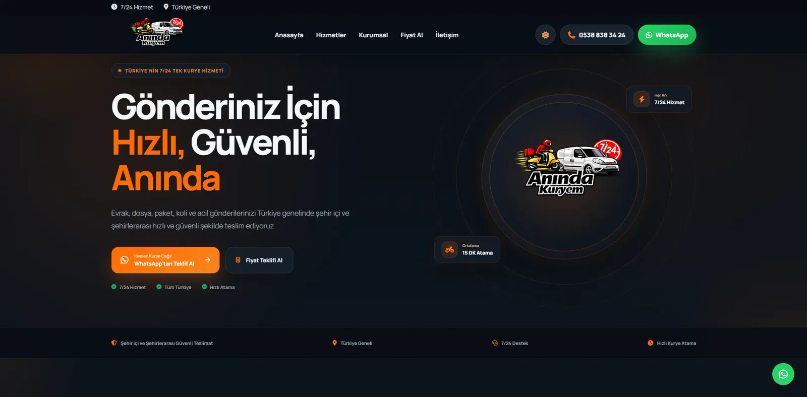 Anında Kuryem mobil görünüm