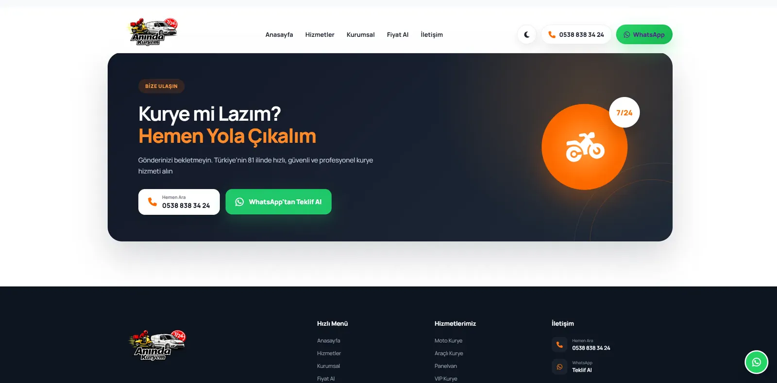 Anında Kuryem web sitesi