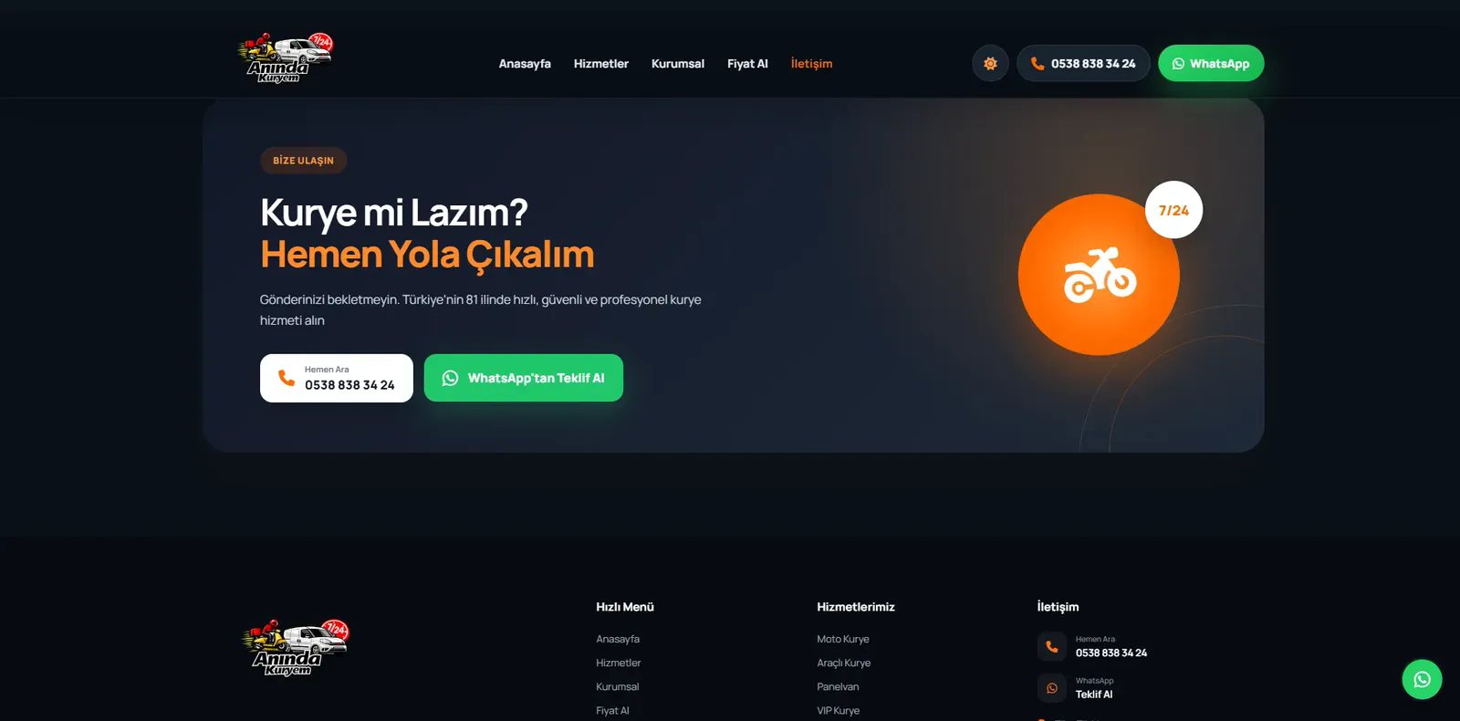 Anında Kuryem web sitesi
