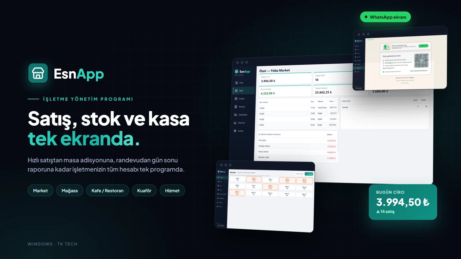 EsnApp kapak: satış, stok ve kasa tek ekranda
