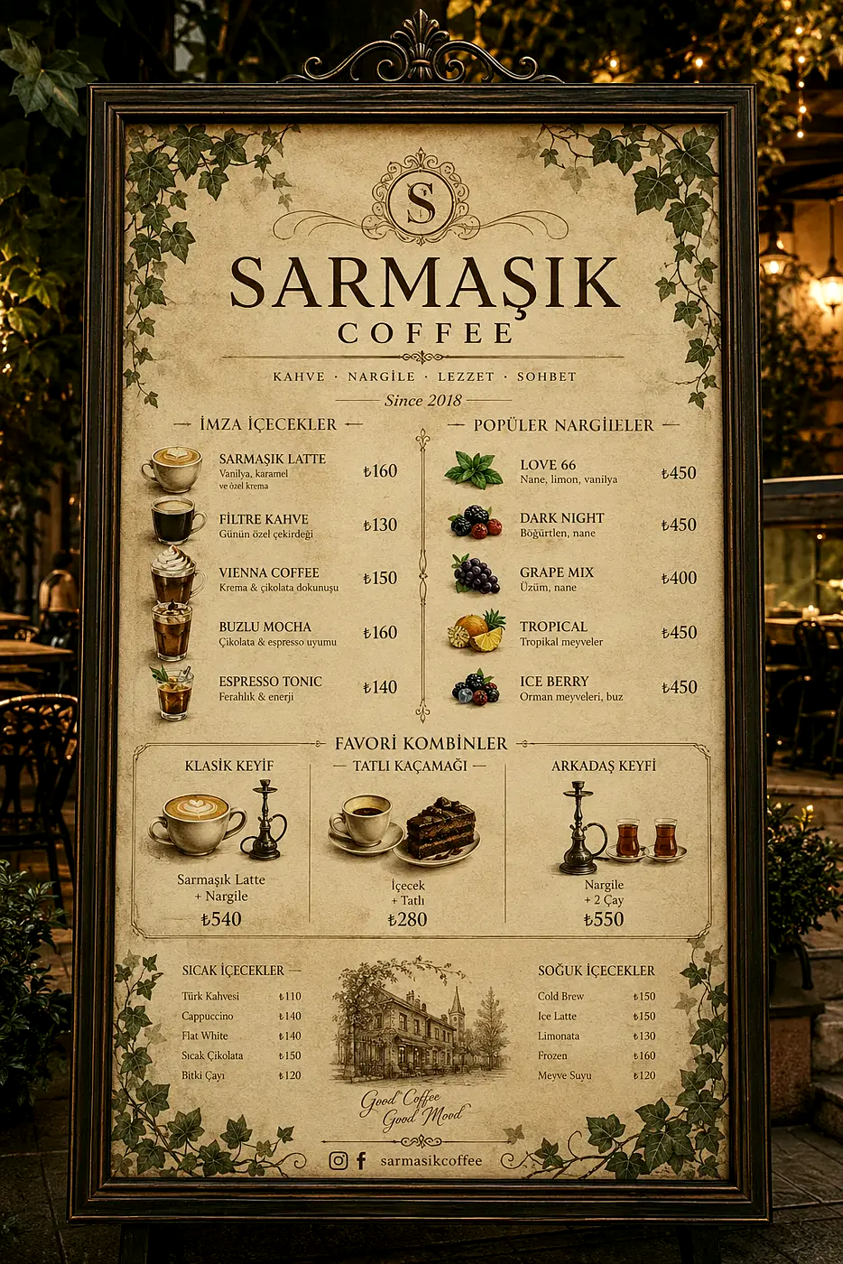 Sarmaşık Coffee ayaklı menü tabelası