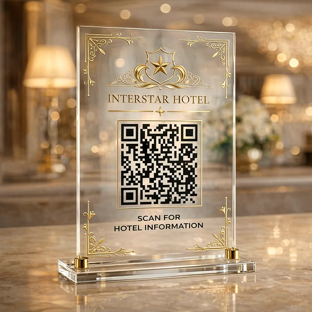 Otel için akrilik QR bilgi standı